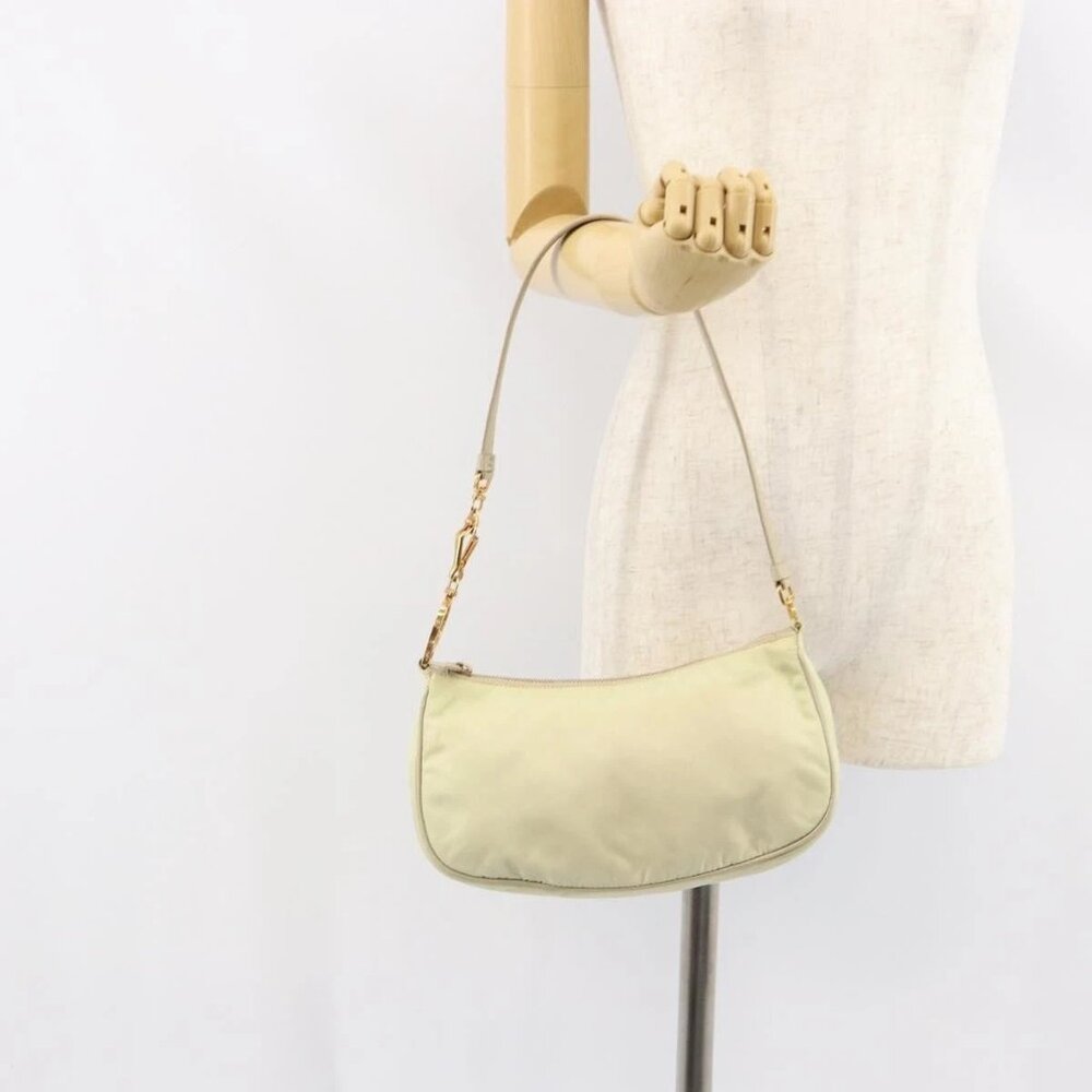 PRADA Shoulder Bag Nylon Ivory Gold